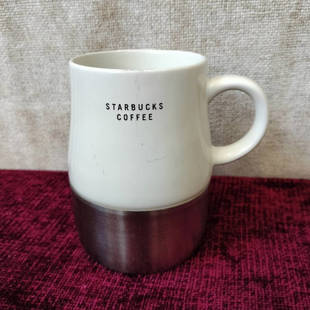Starbucks Coffee Travel Mug 2004 White Ceramic w/Stainless Steel Bottom